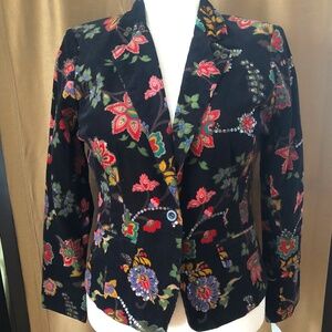 LizClaiborne Black Floral Sequin Corduroy ButtonJacket